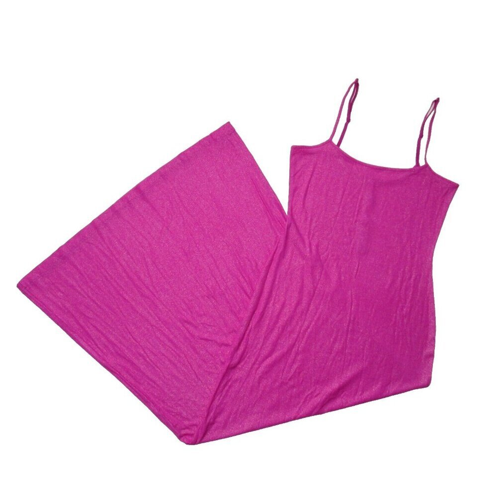 Nwt Skims Soft Lounge Long Slip Dress In Fuchsia Foil Ribbed Long Slipdress Xl